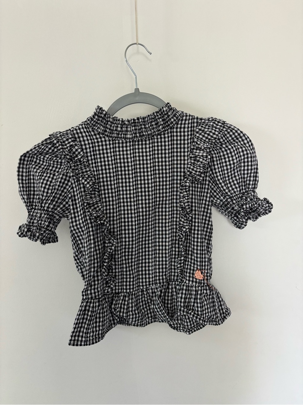 BCBGirls Black & White Gingham Ruffle Peplum Top teen